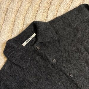Auralee Mohair Knit Polo Sweater – Charcoal Size Large